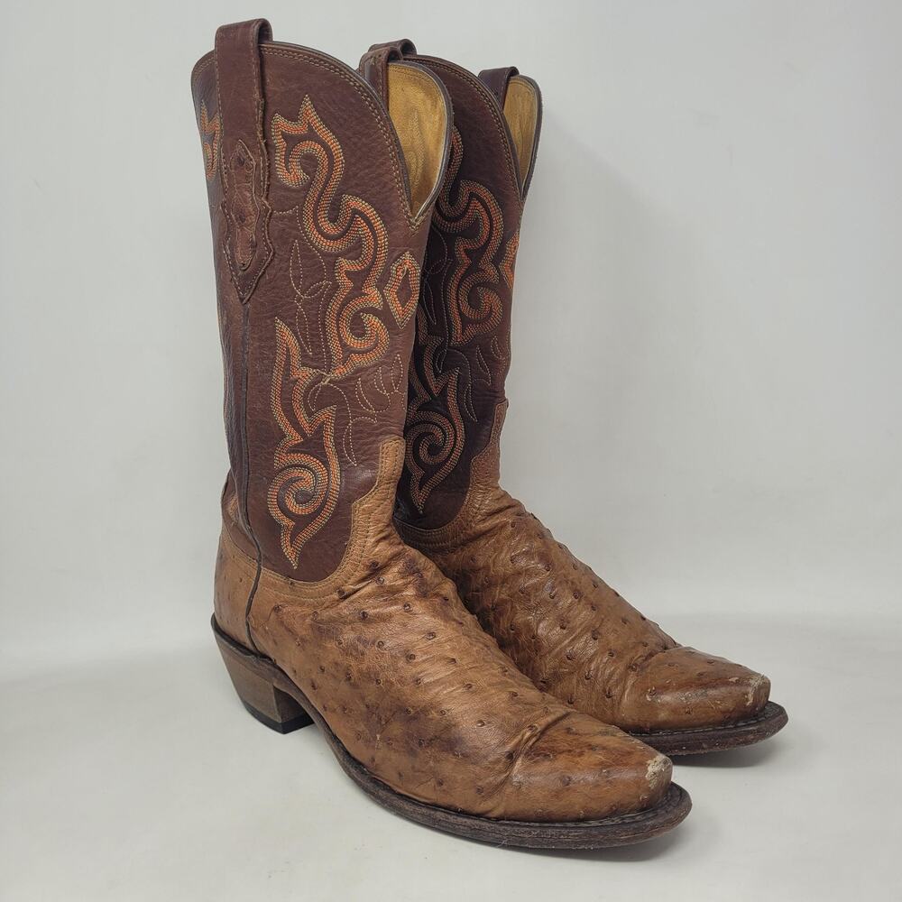 Lucchese 1883 Boots 7.5 Brown Leather Ostrich Western Cowboy Cowgirl Exotic